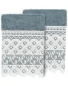 Linum Home Textiles 100% Turkish Cotton Aiden 2pc White Lace Embellished Washcloth Set In Teal
