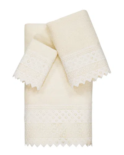 Linum Home Textiles 100% Turkish Cotton Aiden 3pc White Lace Embellished Towel Set In Cream