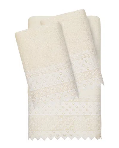 Linum Home Textiles 100% Turkish Cotton Aiden 3pc White Lace Embellished Towel Set In Cream