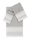 Linum Home Textiles 100% Turkish Cotton Aiden 3pc White Lace Embellished Towel Set In Gray