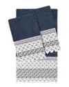 Linum Home Textiles 100% Turkish Cotton Aiden 3pc White Lace Embellished Towel Set In Navy