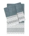 Linum Home Textiles 100% Turkish Cotton Aiden 3pc White Lace Embellished Towel Set In Teal