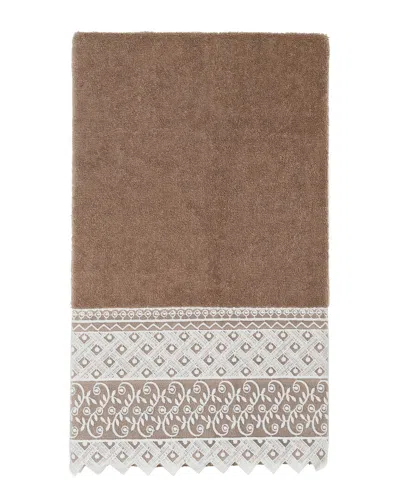 Linum Home Textiles 100% Turkish Cotton Aiden White Lace Embellished Bath Towel In Beige