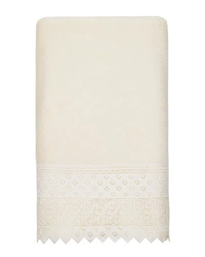 Linum Home Textiles 100% Turkish Cotton Aiden White Lace Embellished Bath Towel In Cream