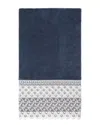 Linum Home Textiles 100% Turkish Cotton Aiden White Lace Embellished Bath Towel In Navy