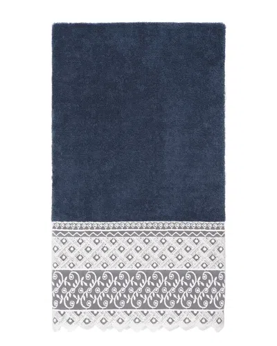 Linum Home Textiles 100% Turkish Cotton Aiden White Lace Embellished Bath Towel In Navy