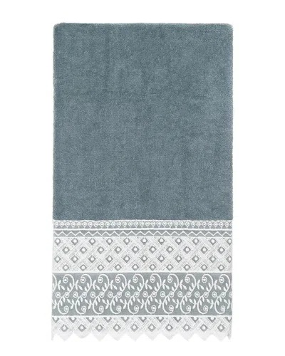 Linum Home Textiles 100% Turkish Cotton Aiden White Lace Embellished Bath Towel In Teal