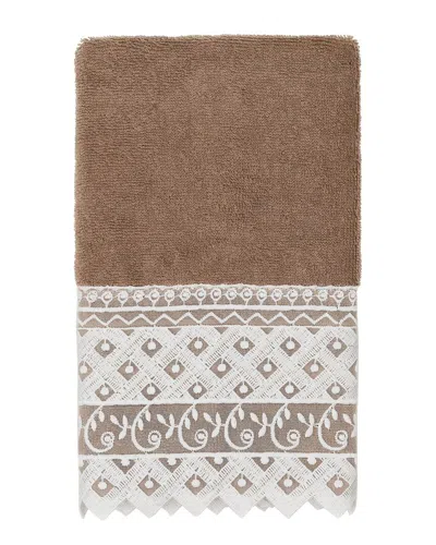Linum Home Textiles 100% Turkish Cotton Aiden White Lace Embellished Hand Towel In Beige