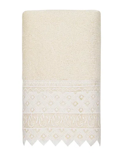 Linum Home Textiles 100% Turkish Cotton Aiden White Lace Embellished Hand Towel In Cream