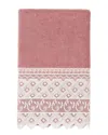 Linum Home Textiles 100% Turkish Cotton Aiden White Lace Embellished Hand Towel In Pink