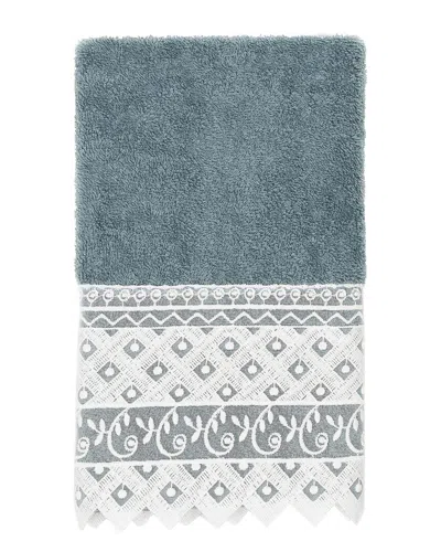 Linum Home Textiles 100% Turkish Cotton Aiden White Lace Embellished Hand Towel In Teal