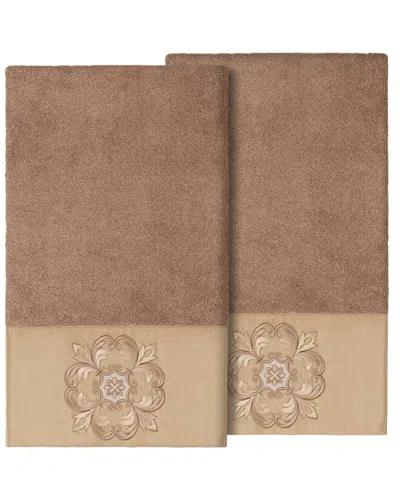 Linum Home Textiles 100% Turkish Cotton Alyssa 2pc Embellished Bath Towel Set In Neutral