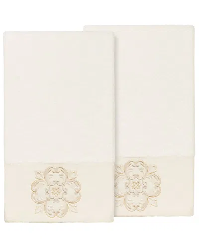 Linum Home Textiles 100% Turkish Cotton Alyssa 2pc Embellished Bath Towel Set In Neutral