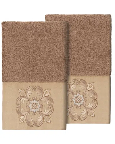 Linum Home Textiles 100% Turkish Cotton Alyssa 2pc Embellished Hand Towel Set In Brown