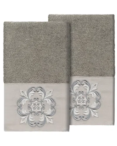 Linum Home Textiles 100% Turkish Cotton Alyssa 2pc Embellished Hand Towel Set In Gray