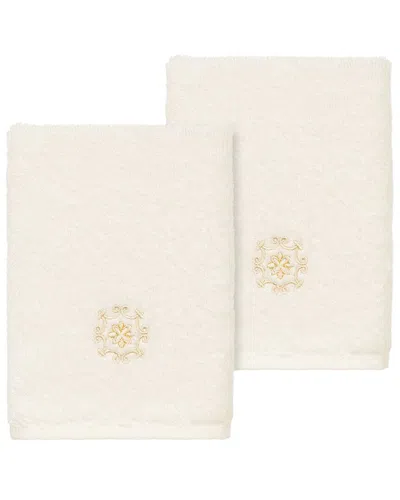 Linum Home Textiles 100% Turkish Cotton Alyssa 2pc Embellished Washcloth Set In Pink