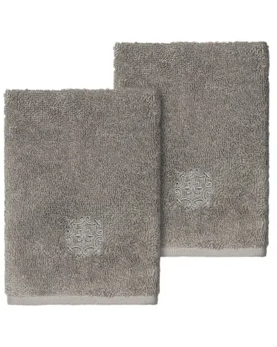 Linum Home Textiles 100% Turkish Cotton Alyssa 2pc Embellished Washcloth Set In Gray