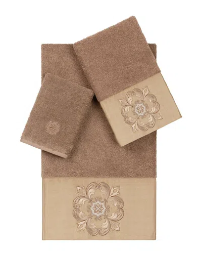 Linum Home Textiles 100% Turkish Cotton Alyssa 3pc Embellished Towel Set In Neutral