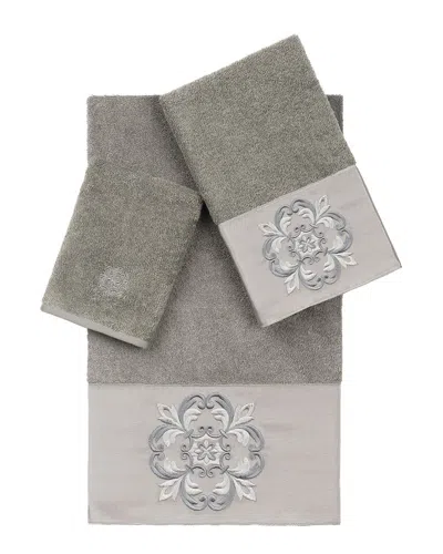 Linum Home Textiles 100% Turkish Cotton Alyssa 3pc Embellished Towel Set In Green