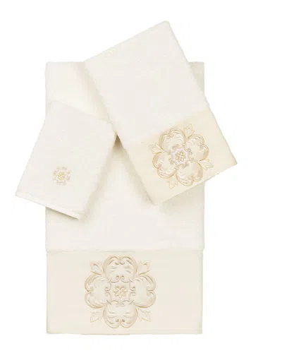 Linum Home Textiles 100% Turkish Cotton Alyssa 3pc Embellished Towel Set In White