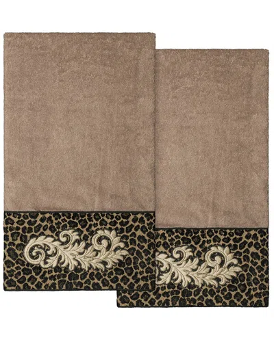 Linum Home Textiles 100% Turkish Cotton April 2pc Embellished Bath Towel Set In Brown