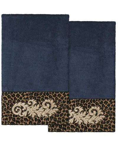 Linum Home Textiles 100% Turkish Cotton April 2pc Embellished Bath Towel Set In Blue