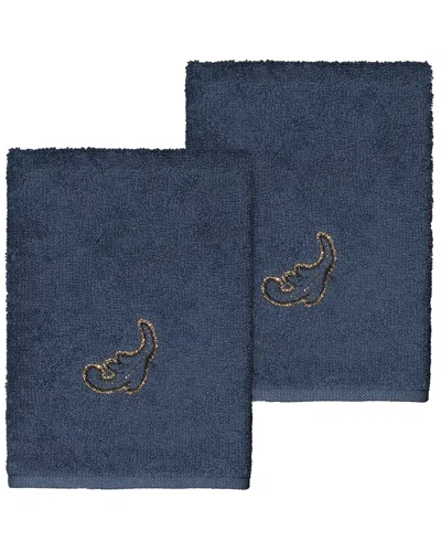 Linum Home Textiles 100% Turkish Cotton April 2pc Embellished Washcloth Set In Blue