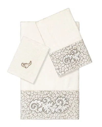 Linum Home Textiles 100% Turkish Cotton April 3pc Embellished Towel Set In White