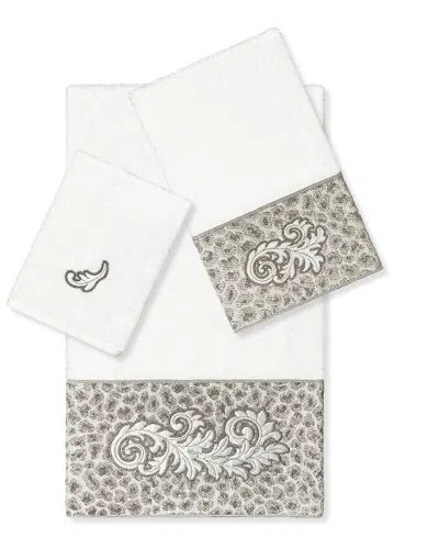 Linum Home Textiles 100% Turkish Cotton April 3pc Embellished Towel Set In White