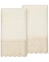 Linum Home Textiles 100% Turkish Cotton Arian 2pc Cream Lace Embellished Bath Towel Set In Cream