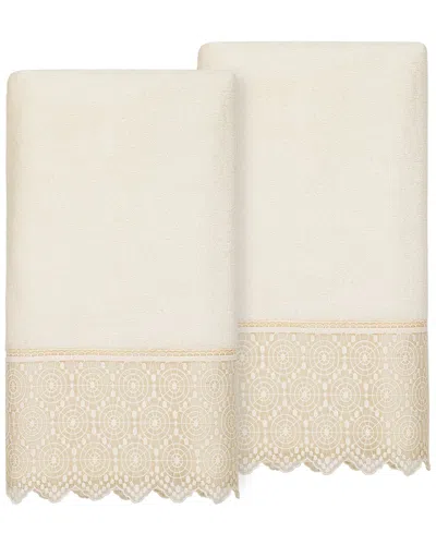 Linum Home Textiles 100% Turkish Cotton Arian 2pc Cream Lace Embellished Bath Towel Set