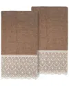 Linum Home Textiles 100% Turkish Cotton Arian 2pc Cream Lace Embellished Bath Towel Set In Beige