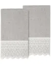 Linum Home Textiles 100% Turkish Cotton Arian 2pc Cream Lace Embellished Bath Towel Set In Gray