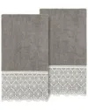 Linum Home Textiles 100% Turkish Cotton Arian 2pc Cream Lace Embellished Bath Towel Set In Gray