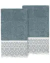 Linum Home Textiles 100% Turkish Cotton Arian 2pc Cream Lace Embellished Bath Towel Set In Teal