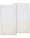 Linum Home Textiles 100% Turkish Cotton Arian 2pc Cream Lace Embellished Bath Towel Set In White