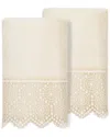 Linum Home Textiles 100% Turkish Cotton Arian 2pc Cream Lace Embellished Hand Towel Set In Cream