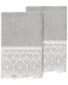 Linum Home Textiles 100% Turkish Cotton Arian 2pc Cream Lace Embellished Hand Towel Set In Gray