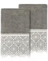 Linum Home Textiles 100% Turkish Cotton Arian 2pc Cream Lace Embellished Hand Towel Set In Gray
