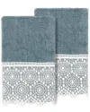 Linum Home Textiles 100% Turkish Cotton Arian 2pc Cream Lace Embellished Hand Towel Set In Teal