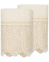 Linum Home Textiles 100% Turkish Cotton Arian 2pc Cream Lace Embellished Washcloth Set In Cream