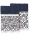 Linum Home Textiles 100% Turkish Cotton Arian 2pc Cream Lace Embellished Washcloth Set In Navy