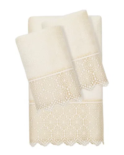 Linum Home Textiles 100% Turkish Cotton Arian 3pc Cream Lace Embellished Towel Set