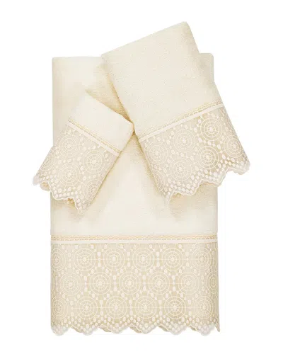 Linum Home Textiles 100% Turkish Cotton Arian 3pc Cream Lace Embellished Towel Set
