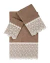 Linum Home Textiles 100% Turkish Cotton Arian 3pc Cream Lace Embellished Towel Set In Beige