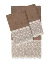 Linum Home Textiles 100% Turkish Cotton Arian 3pc Cream Lace Embellished Towel Set In Beige