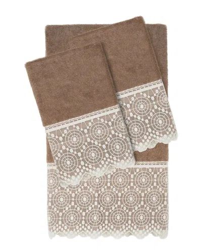 Linum Home Textiles 100% Turkish Cotton Arian 3pc Cream Lace Embellished Towel Set In Beige