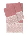 Linum Home Textiles 100% Turkish Cotton Arian 3pc Cream Lace Embellished Towel Set In Pink