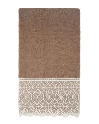 Linum Home Textiles 100% Turkish Cotton Arian Cream Lace Embellished Bath Towel In Beige