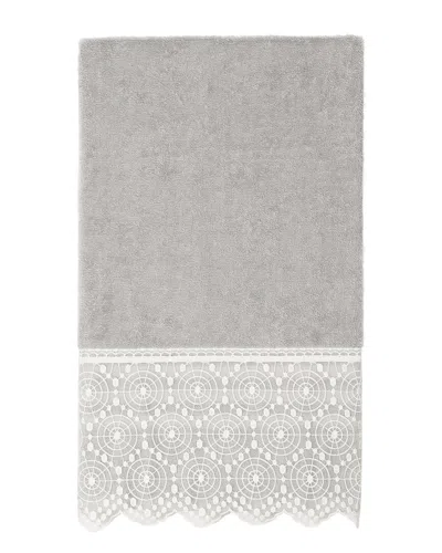 Linum Home Textiles 100% Turkish Cotton Arian Cream Lace Embellished Bath Towel In Gray